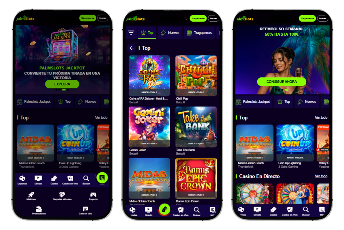 Experiencia de PalmSlots optimizada para smartphones y dispositivos móviles